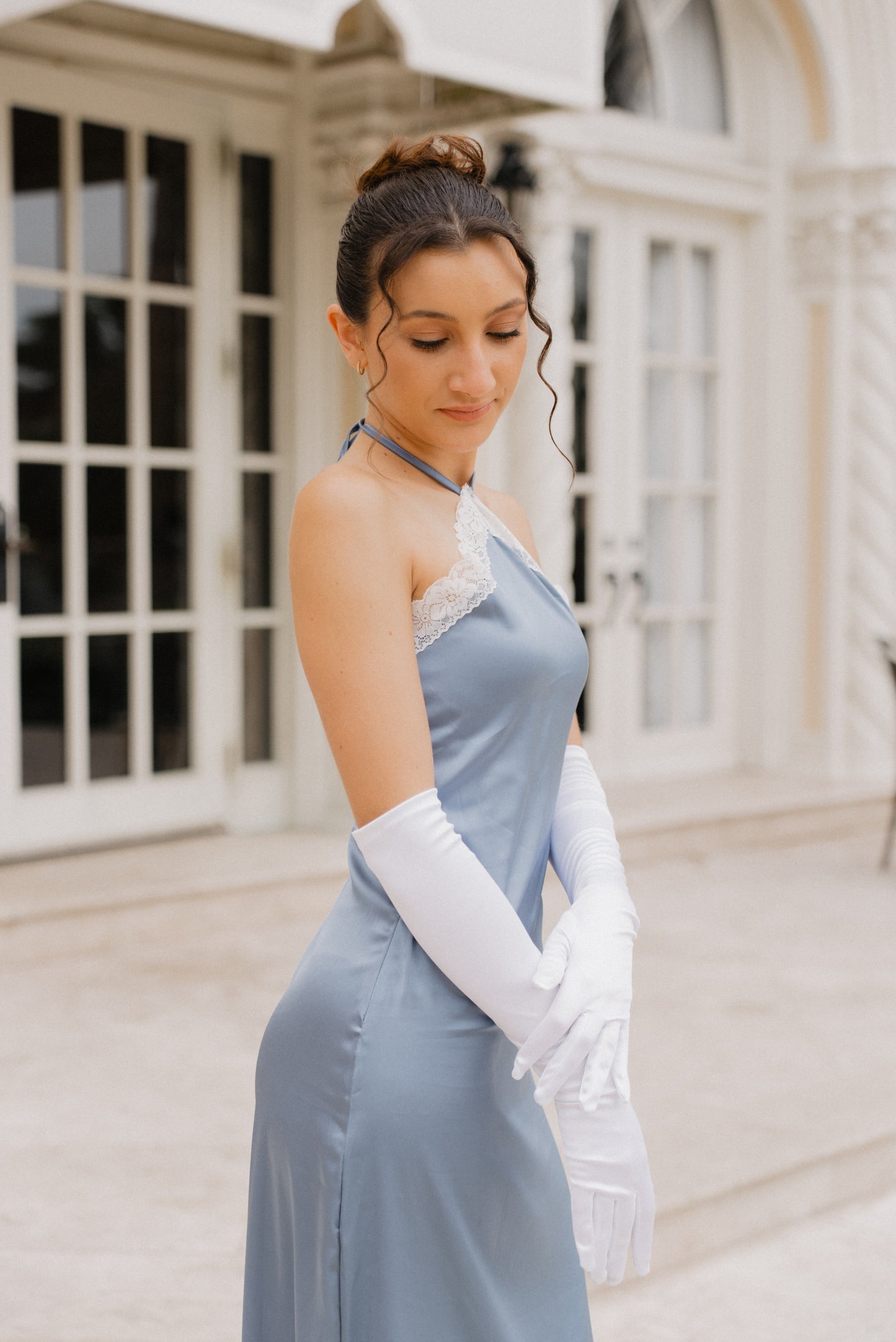 Powder Blue Maxi Dress with Lace Accent - House of Tsarivna