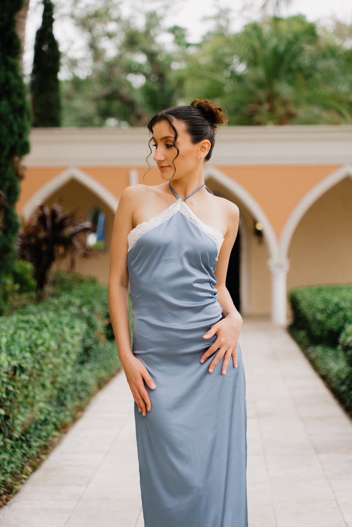 Powder Blue Maxi Dress with Lace Accent - House of Tsarivna