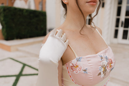 Ivory Silk Dress with Pink Embroidered Bust - House of Tsarivna