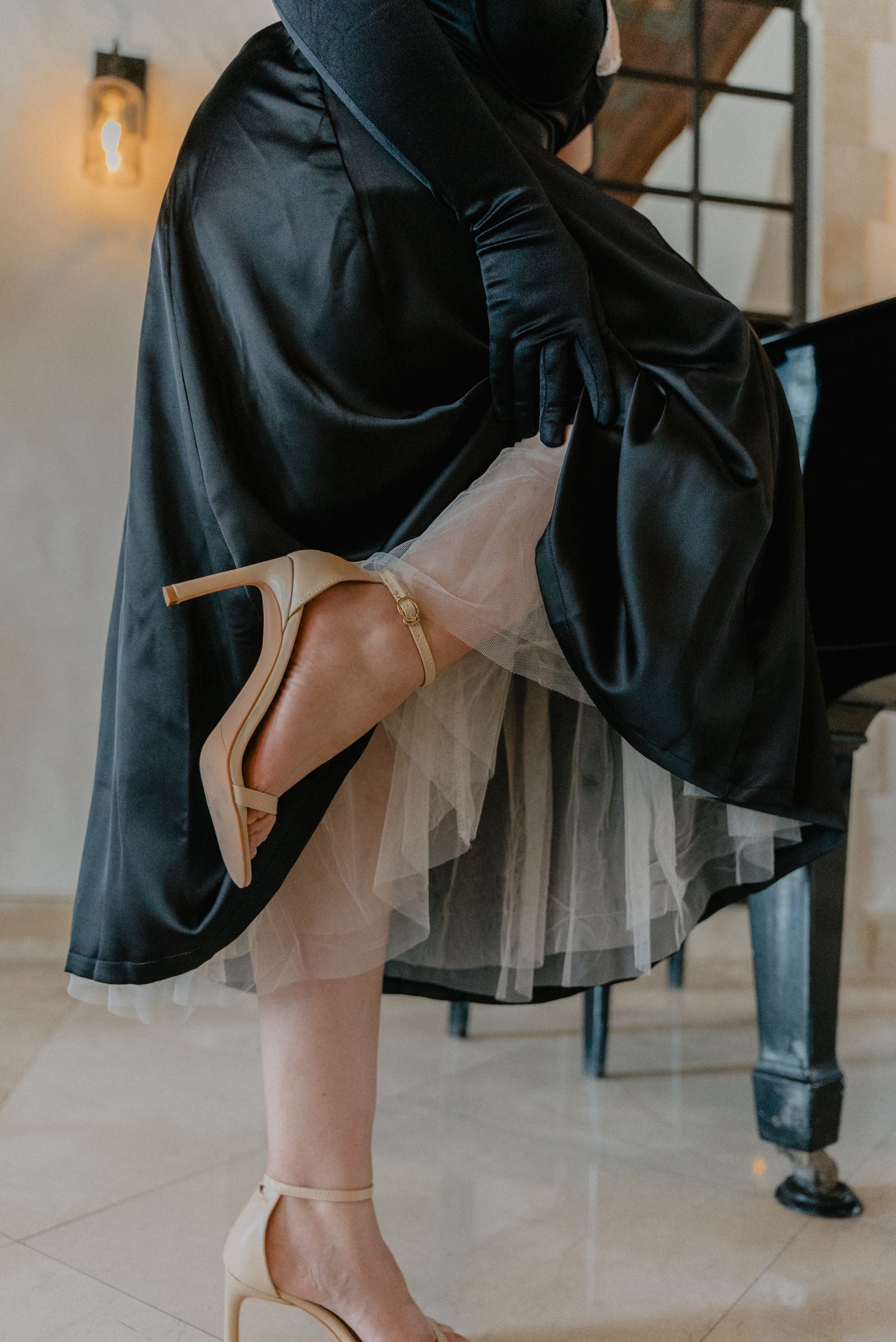 Vintage-Inspired Bustier Dress with Tulle Underskirt - House of Tsarivna